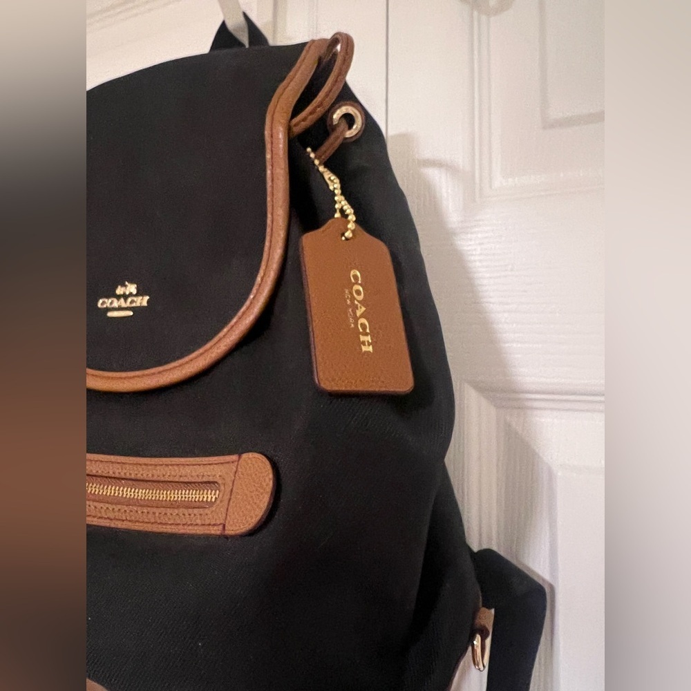 Coach Sawyer Backpack in Black Canvas and Brown Leather - Picture 3 of 5